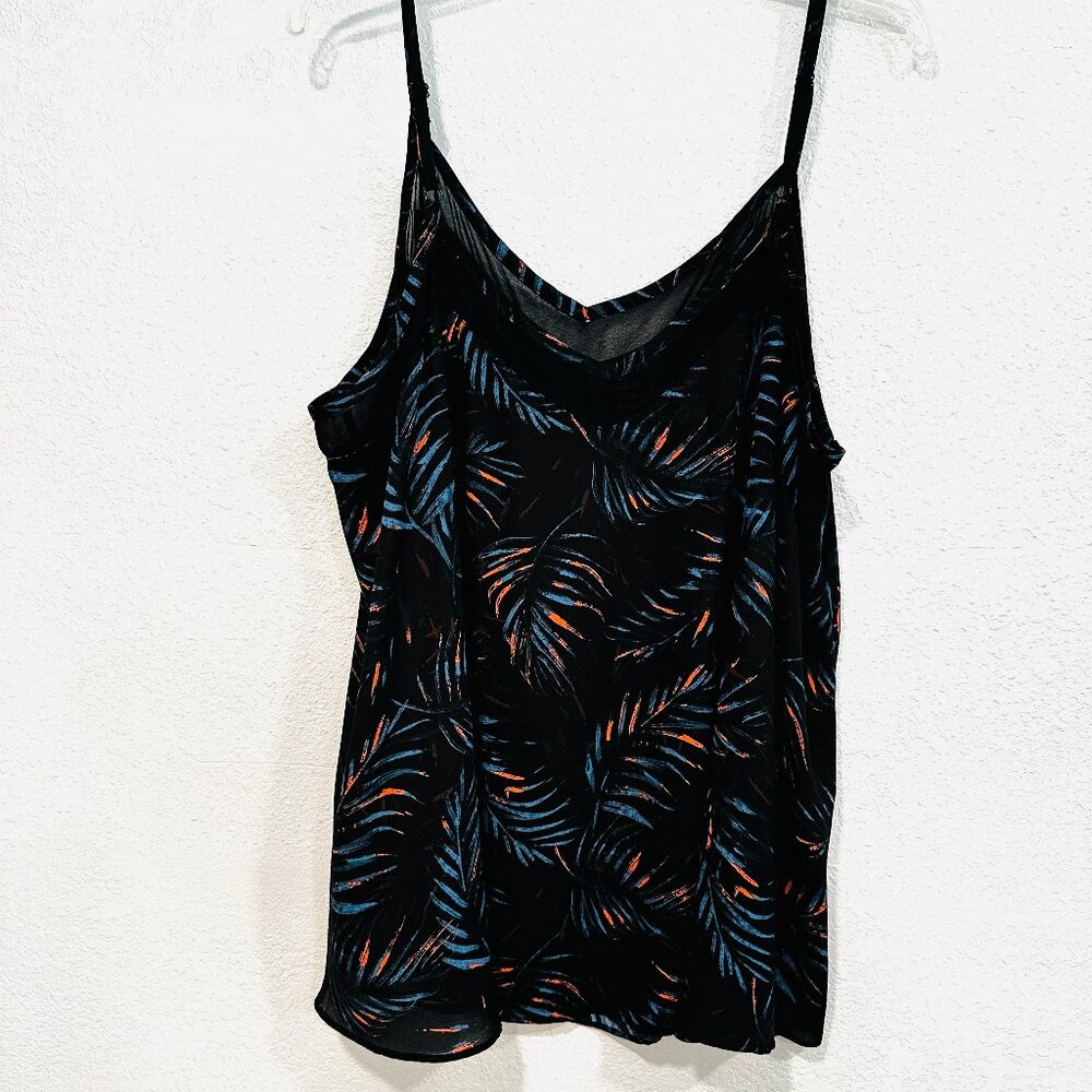Torrid Flowy Tank Top Adjustable Spaghetti Straps V-Neck Black Palm Leaf Size 2X